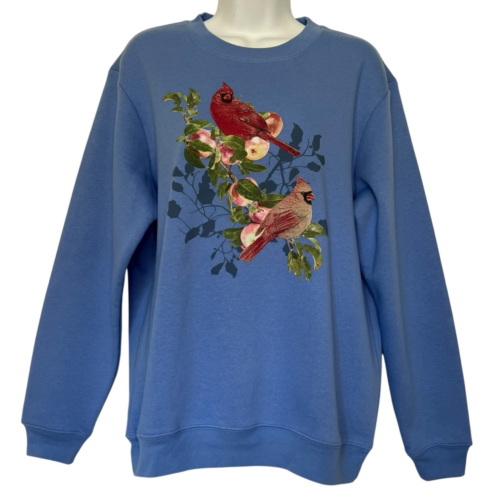 Vintage Womens Sweatshirt Sm Red Bird Cardinal Graphic Cottagecore Morning Sun - Picture 5 of 8